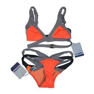 Les Canebiers NWT Palmier Bikini Set Orange Purple St Tropez Strappy 36 S Luxe